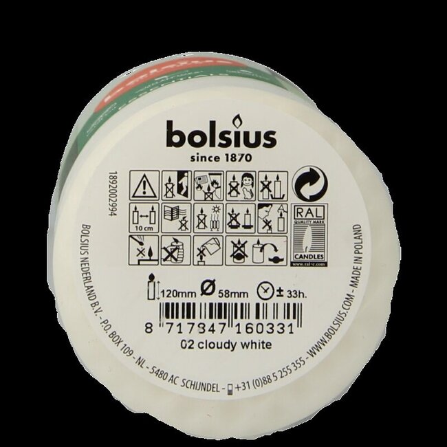 Bougie pilier Bolsius 120/58 blanc nuageux, 1 pièce