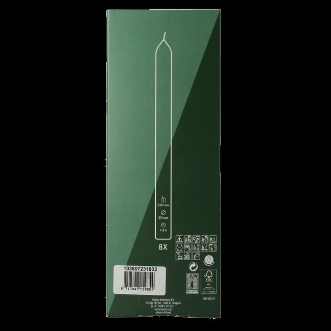 Bolsius Bougies de table 230/20 cloudy white 8 pièces