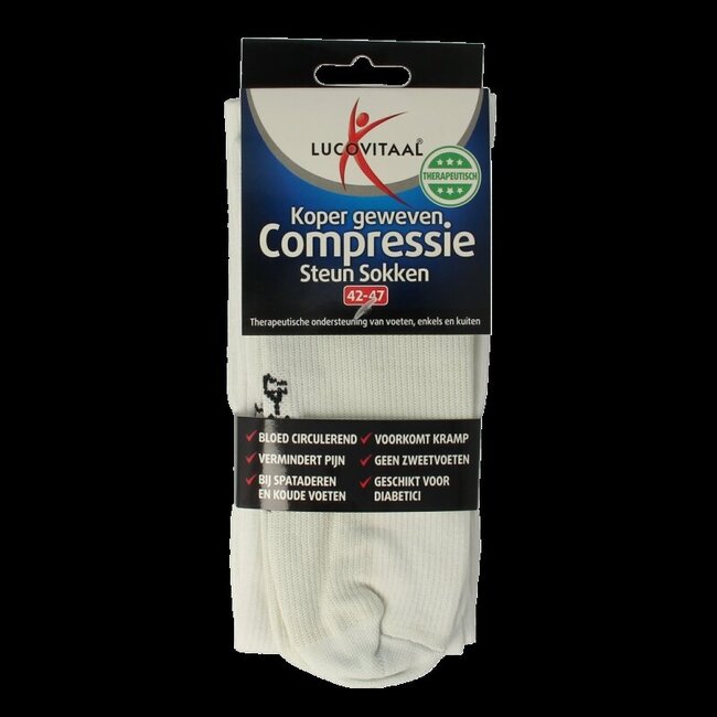 Koper compressie steunsok maat 42-47 wit 6 Paar
