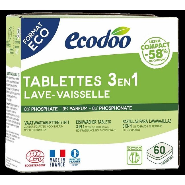 Vaatwas tabletten 3-in-1 geconcentreerd XL bio 60 Stuks