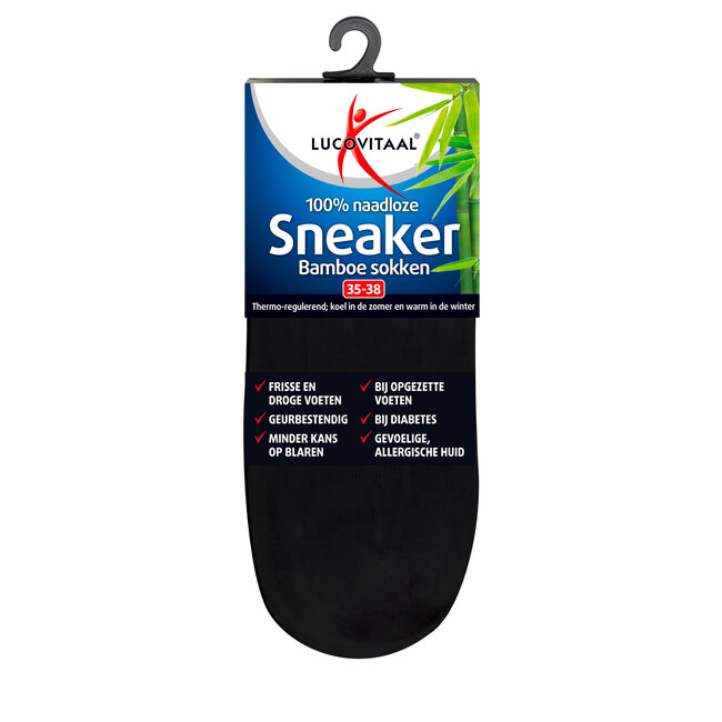 Bamboe sneakersok zwart  maat 35-38 1 Paar