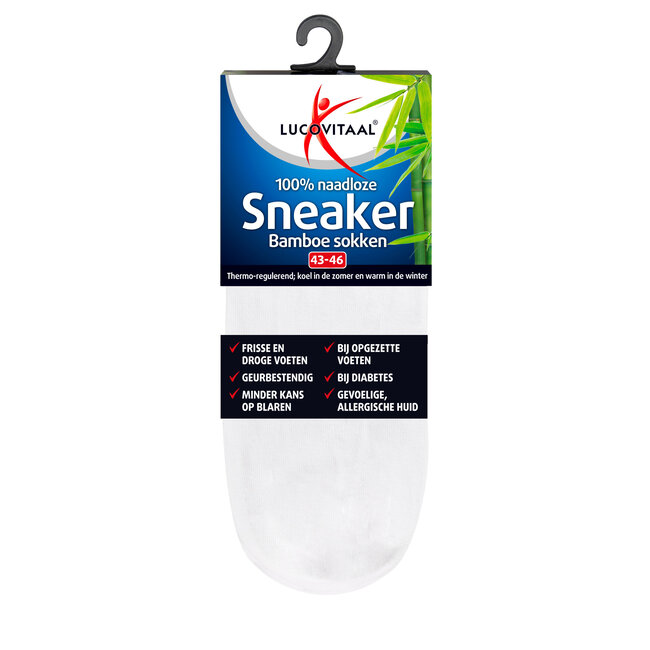 Bamboe sneakersok wit maat 43-46 1 Paar