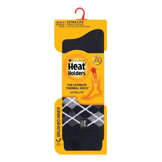 Heat Holders Mens ultra lite socks argyle maat 6-11 black 1 Paar