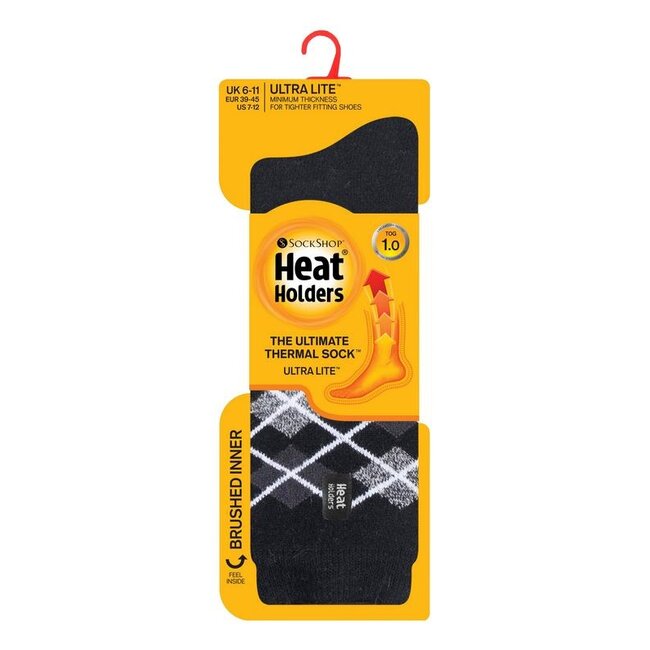 Heat Holders Mens ultra lite socks argyle maat 6-11 black 1 Paar