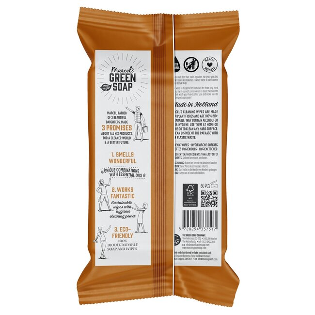Lingettes nettoyantes Marcel's Green Soap santal et cardamome - 60 pièces