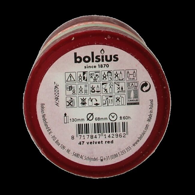 Bougie rustique Bolsius shine 130/68 velvet red 1 pièce