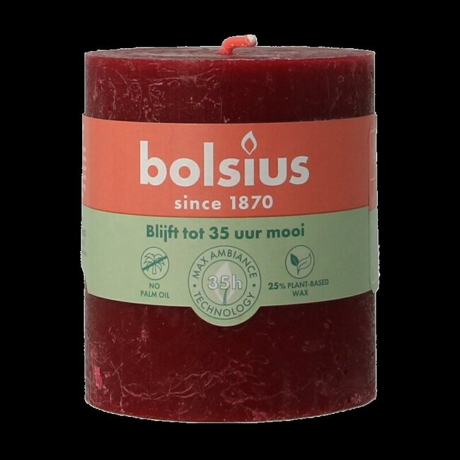 Bolsius Bougie rustique shine 80/68 rouge velours 1 Pièce