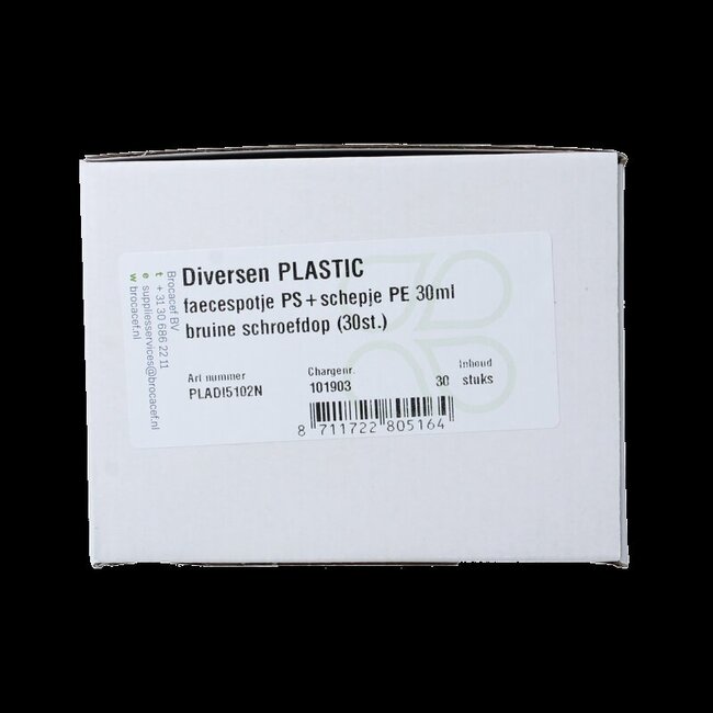 Brocacef Faecespotje PS + schepje PE 30ml 30 Stuks