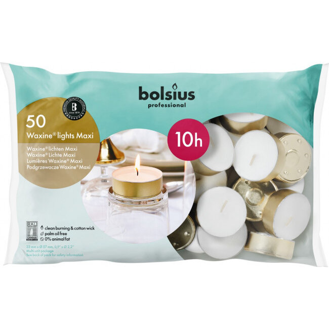 Horeca maxi waxine lichten 10uur wit 50 Stuks