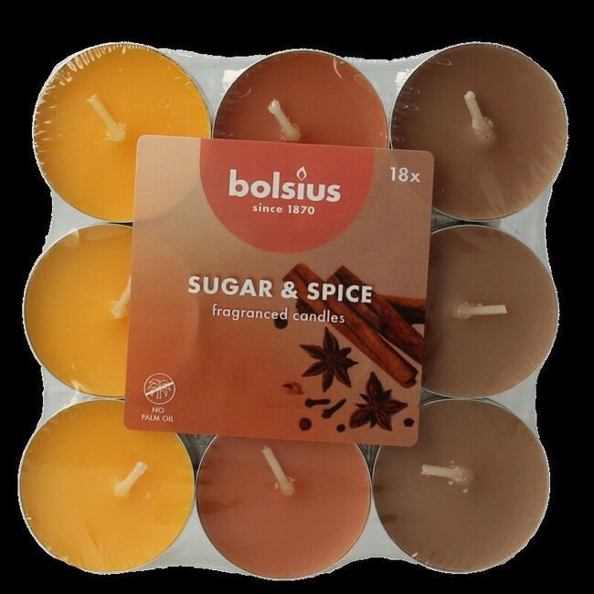 Bolsius Bougies chauffe-plat parfumées multicolores Sugar & Spice 18 pièces