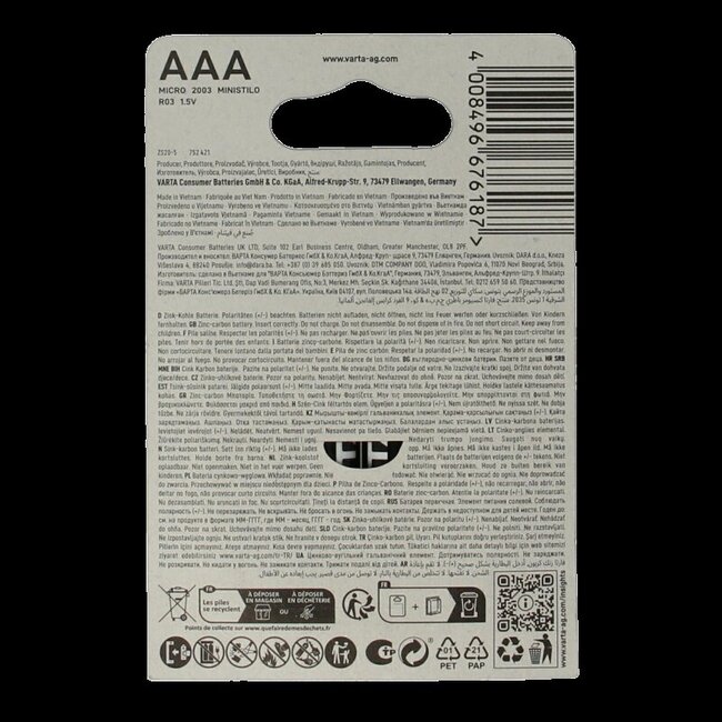 Varta Piles AAA Superlife Lot de 4