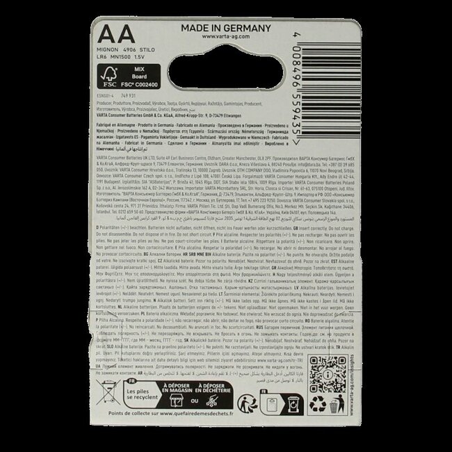 Varta Piles AA High Energy - Lot de 4