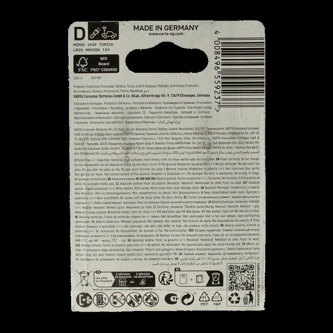 Pile Varta Mono D, lot de 2