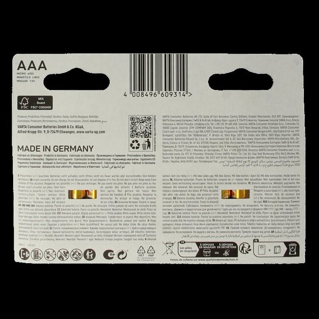 Varta Piles AAA Micro - Lot de 10