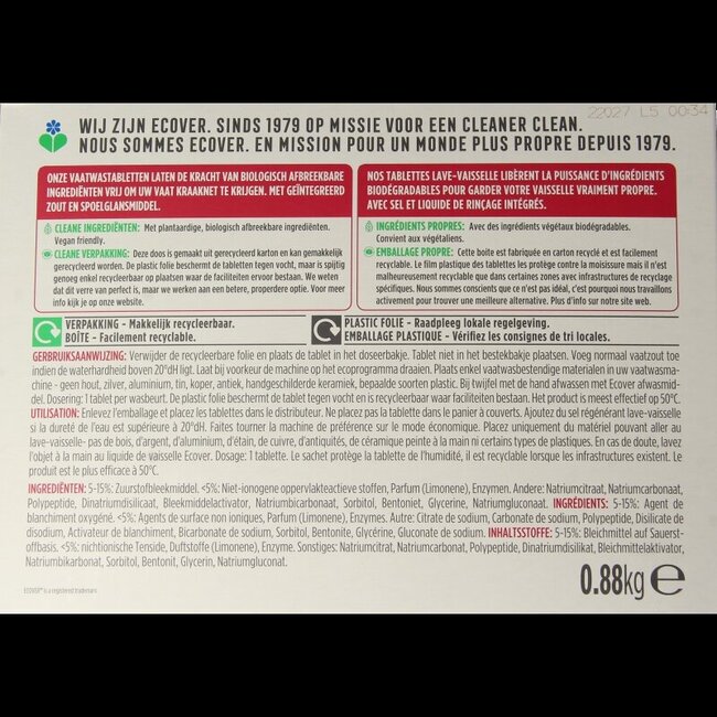 Ecover Tablettes Lave-Vaisselle Tout-en-1 44 Tablettes