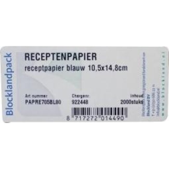 Receptpapier blauw 105 x 148mm 2000 Stuks