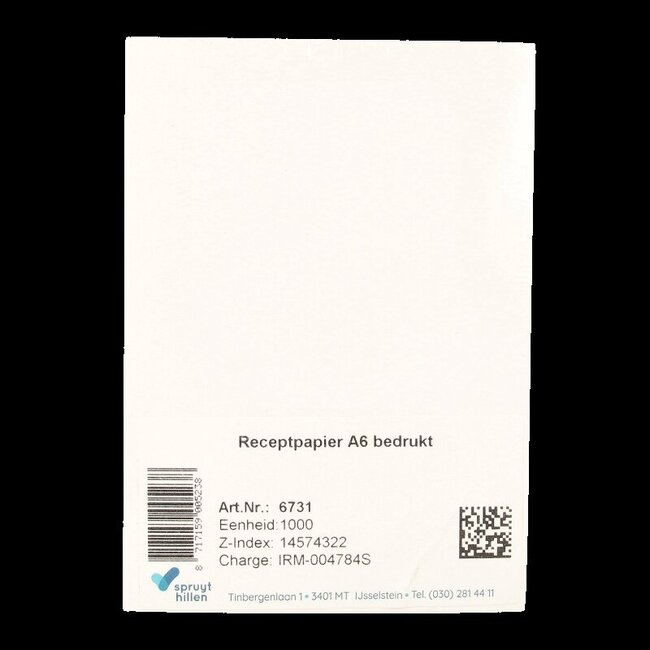 Receptpapier A6 bedrukt 1000 Stuks