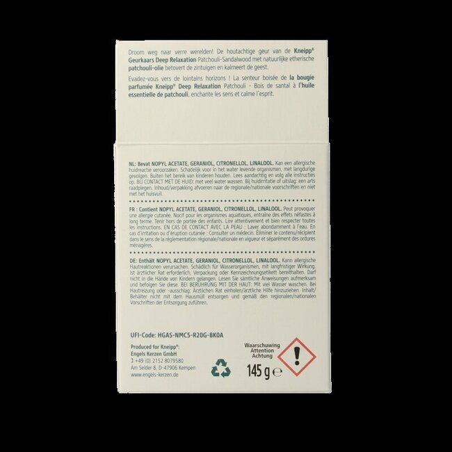 Bougie parfumée Kneipp santal patchouli 145 g