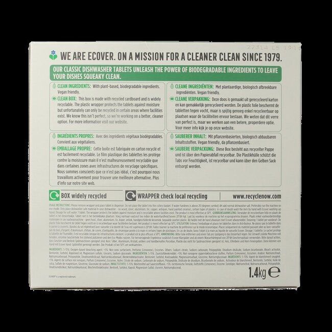 Ecover Tablettes Lave-Vaisselle 70 Tablettes