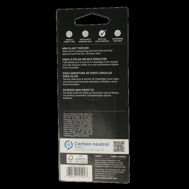 Tweezerman Mini pince à épiler biseautée classique acier inoxydable 1 pièce