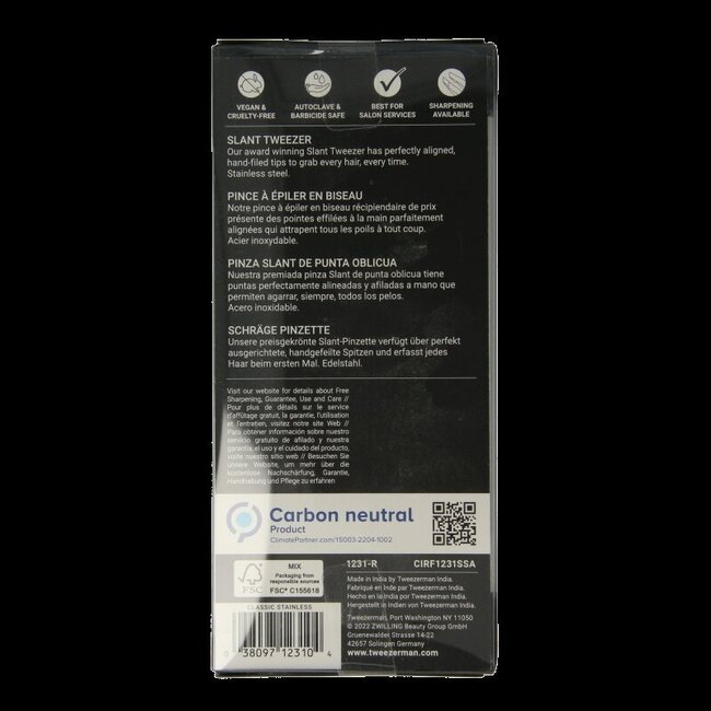 Tweezerman Pince à épiler Slant classique acier inoxydable 1 pièce
