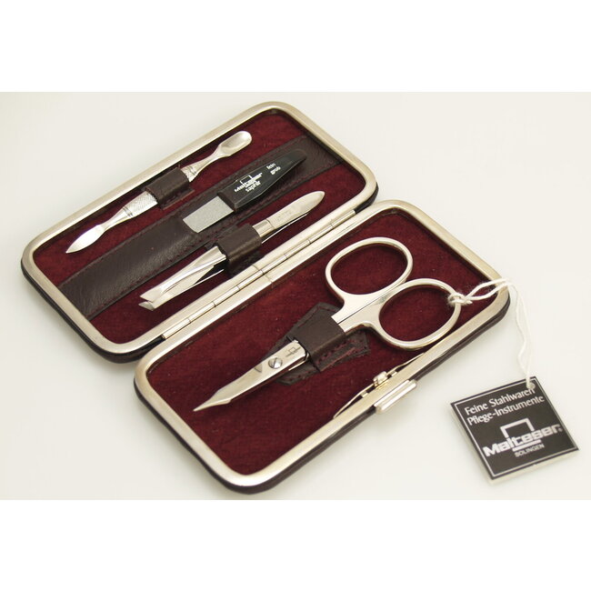 Manicure-etui 4-delig wijnrood nappaleer 1 Set