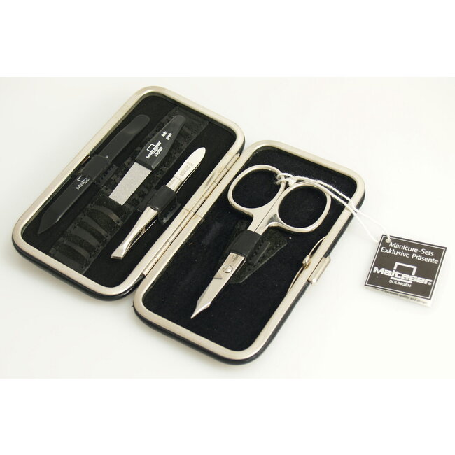 Manicure-etui 4-delig zwart lak- en fluweelleer 1 Set
