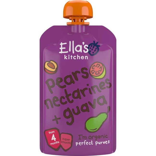 Pears nectarines & guava 4+ knijpzakje bio 120 Gram