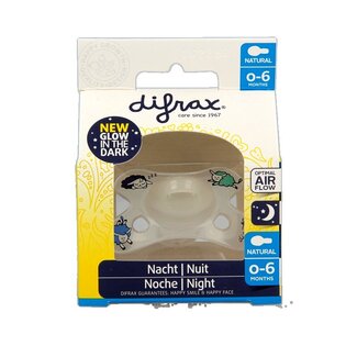 Difrax Fopspeen natural 0-6 maanden nacht 1 Stuks