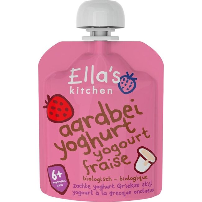 Aardbei yoghurt griekse stijl 6+ maanden bio 90 Gram