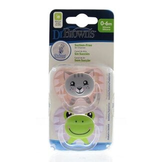 Dr. Brown's Fopspeen prevent animal faces F1 roze 2 Stuks
