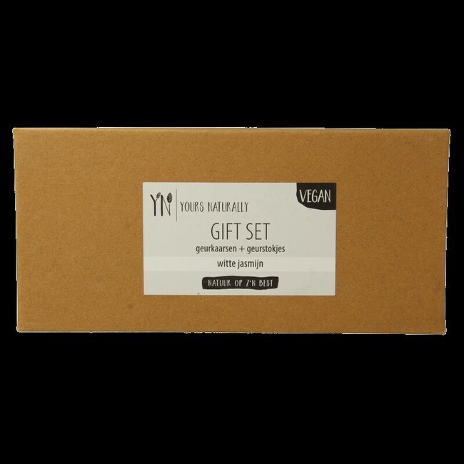 Giftset 2 geurkaars&1x geurstokjes witte jasmijn 1 Set