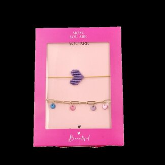 Dream the Label Cadeauset armband paars en goud 2 Stuks