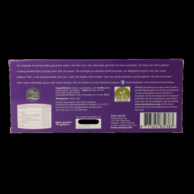 Voor Jou! Wensreep topper 70 Gram