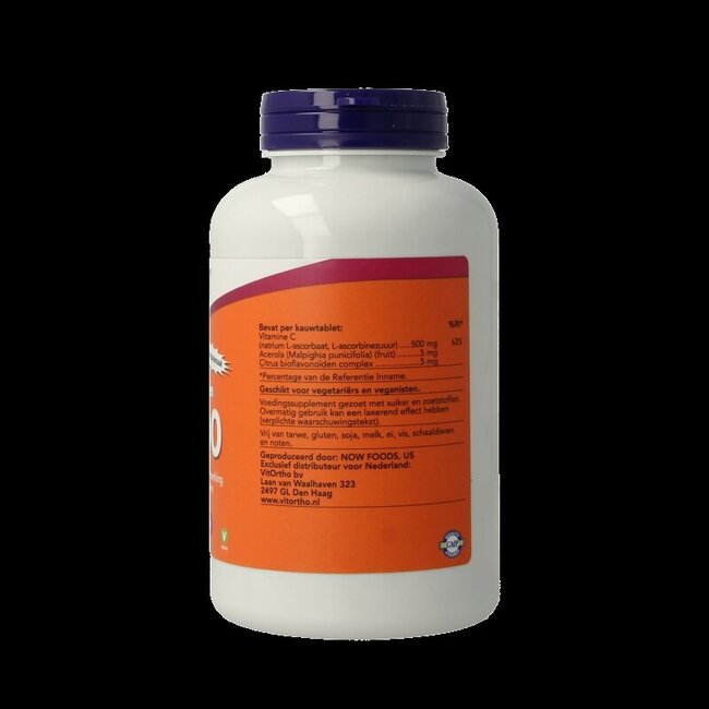 NOW C-500 kauwtabletten sinaasappelsmaak 100 Kauwtabletten
