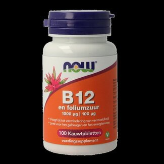 NOW NOW Vitamine B12 1000 mcg et Acide Folique 100 mcg 100 Comprimés à Croquer