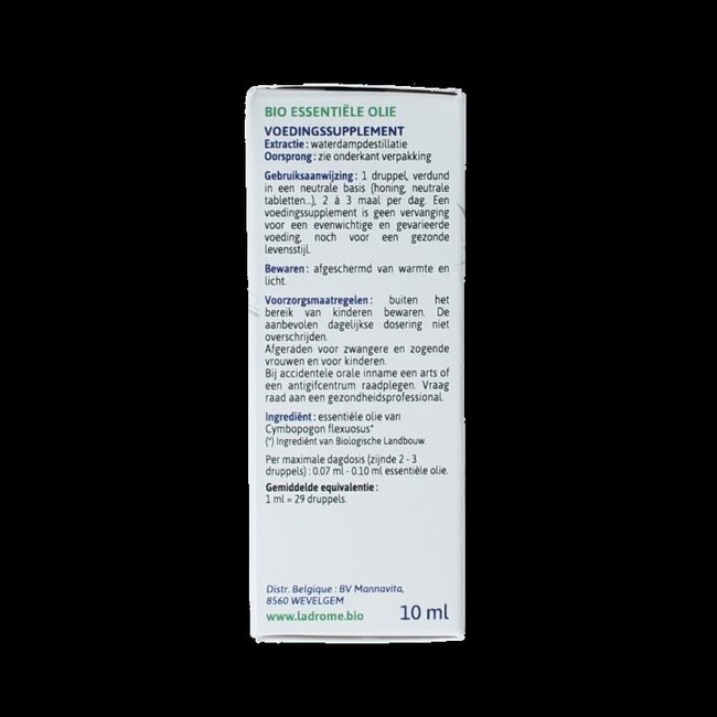 Huile essentielle de citronnelle bio Ladrome 10 ml