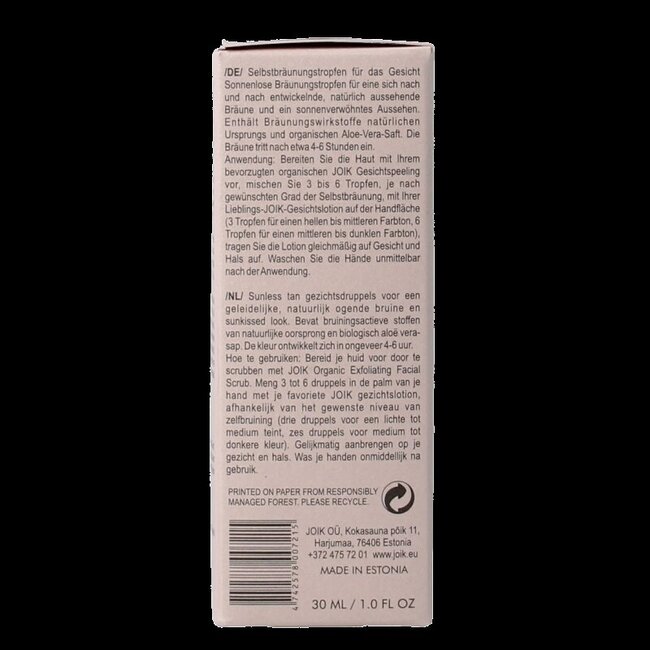 Joik Organics Sunless tan facial drops 30 Milliliter