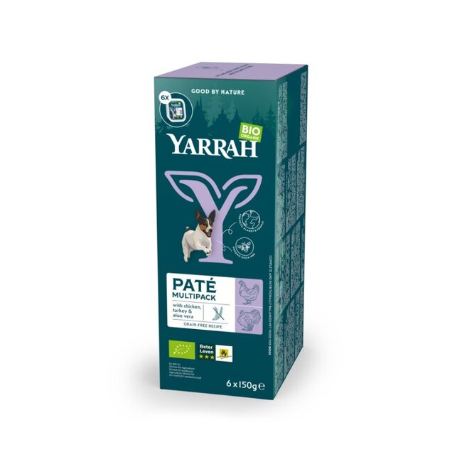 Yarrah Hondenvoer multipack pate kip en kalkoen bio 150 Gram