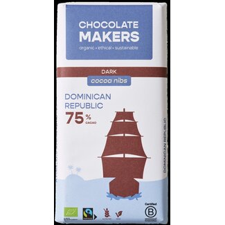 Chocolatemakers Chocolatemakers Reep tres hombres 75% puur met cacaonibs bio 80 Gram