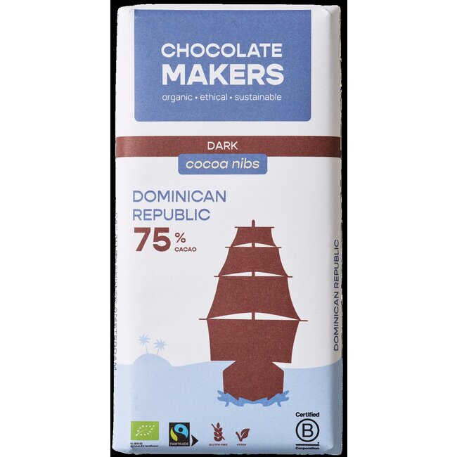 Chocolatemakers Reep tres hombres 75% puur met cacaonibs bio 80 Gram