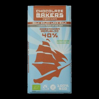 Chocolatemakers Chocolatemakers Reep tres hombres 40% melk  zeezout fairtrade bio 80 Gram