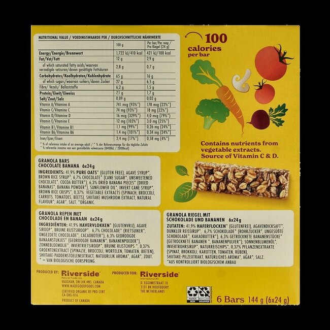 Made Good Granola bar chocolate banana 24 gram bio 6 Stuks