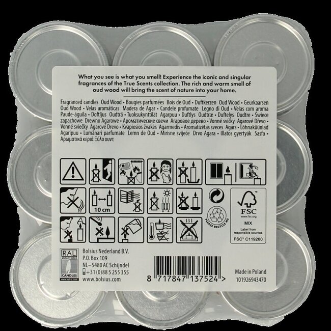 Bougies chauffe-plat Bolsius True Scents Oud Wood 18 pièces