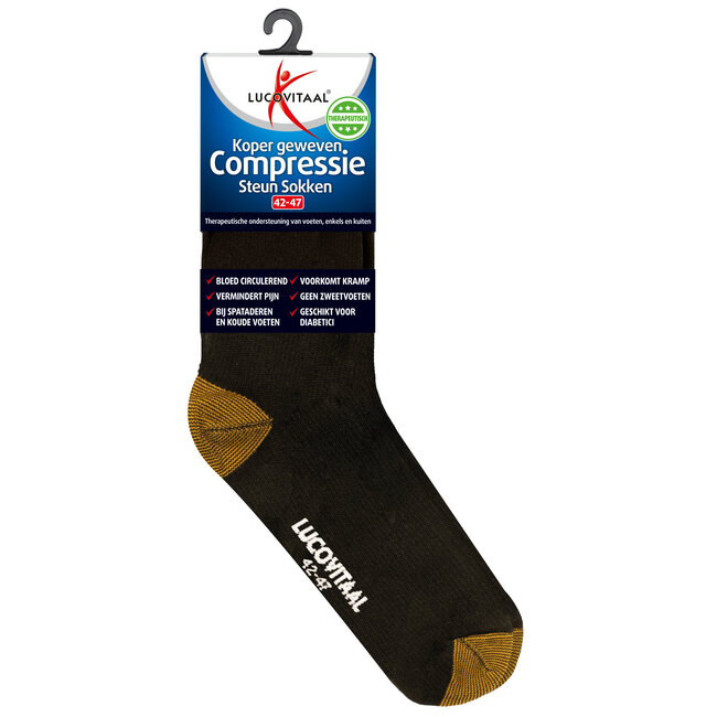 Koper compressie steunsok  maat 42-47 zwart 1 Paar