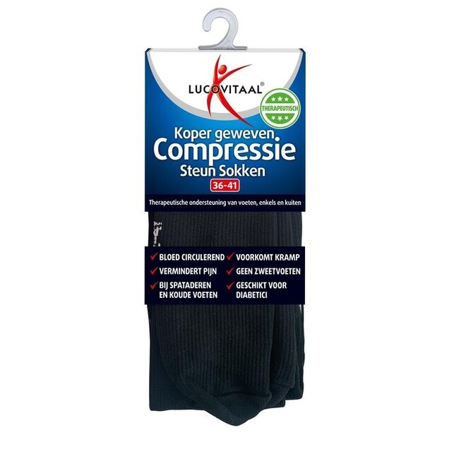 Koper compressie steunsok  maat 36-41 zwart 1 Paar