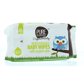 Pure Beginnings Biodegradable baby wipes aloe 64 Stuks