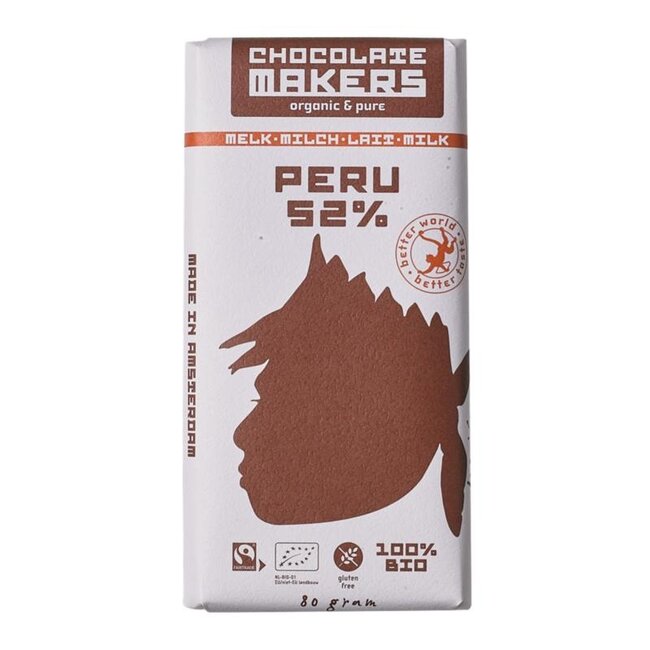 Chocolatemakers Awajun 52% donkere melk fairtrade bio 80 Gram