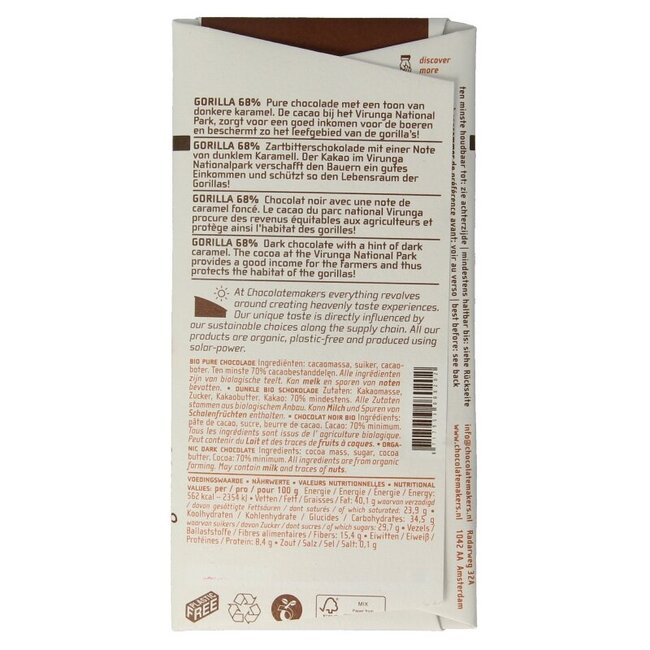 Chocolatemakers Gorilla bar 68% puur bio 80 Gram