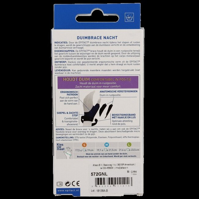 Orthèse de pouce Epitact nuit gauche taille M 1 pièce